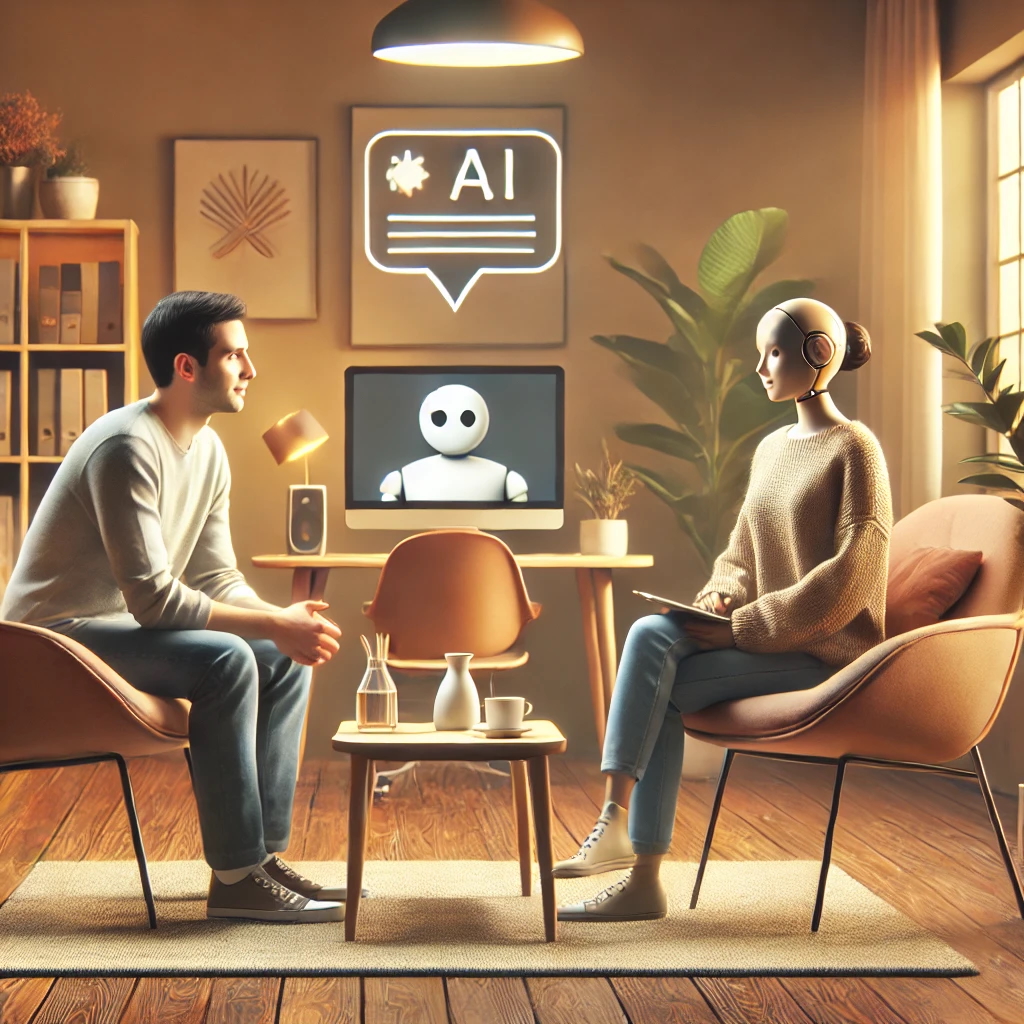 Image of a person in a therapy session with an AI robot