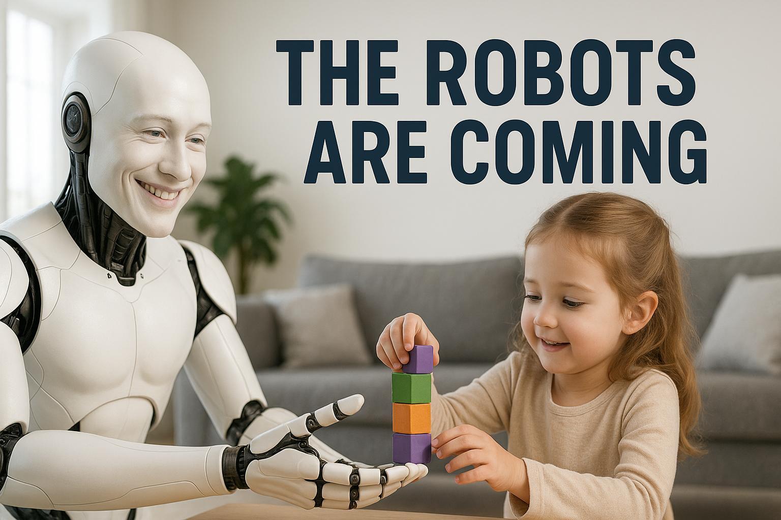 Image of a robot playing with a child