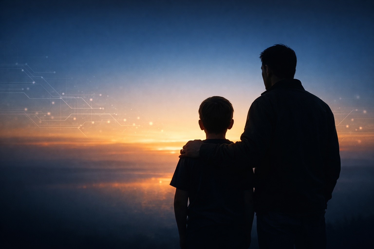 Father and son looking toward the horizon—AI and the future of our children